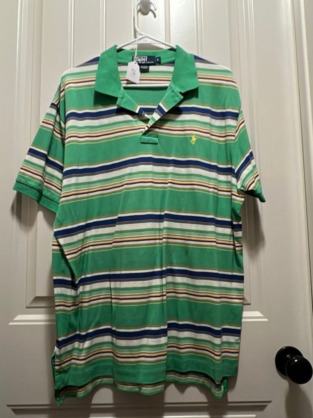 Men's Polo (Ralph Lauren) Green Striped Shirt Size L